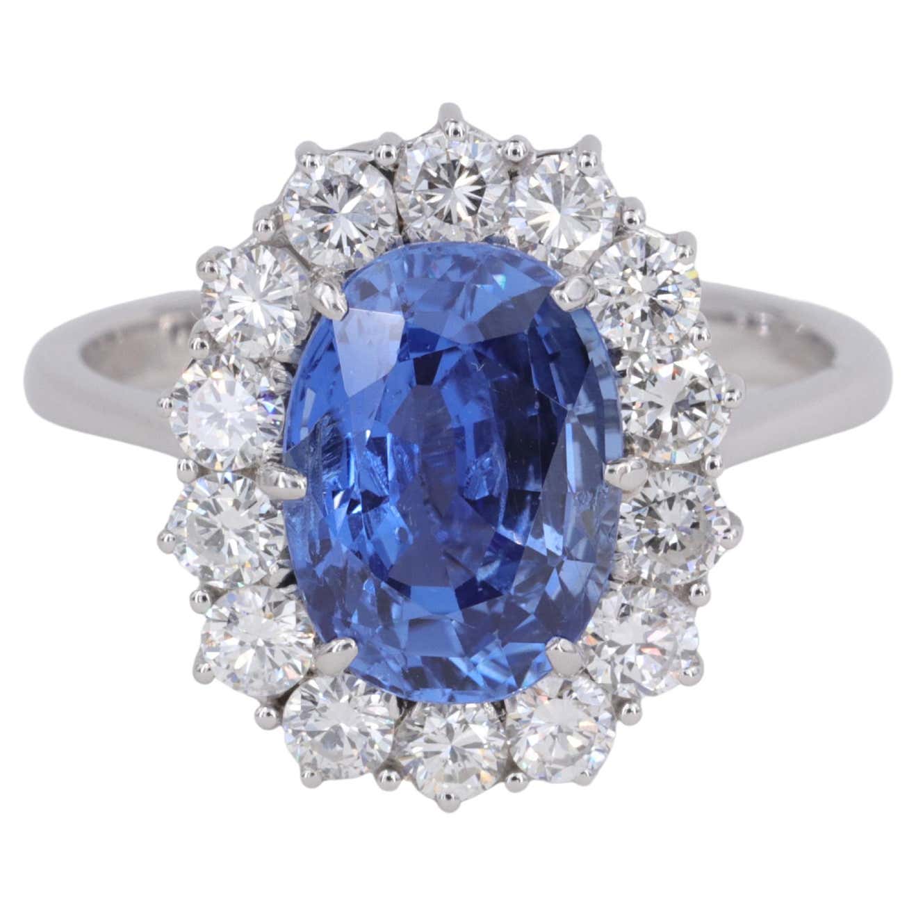 G.I.A. No Heat Ceylon Sapphire and Diamond Halo Handmade Princess Diana ...