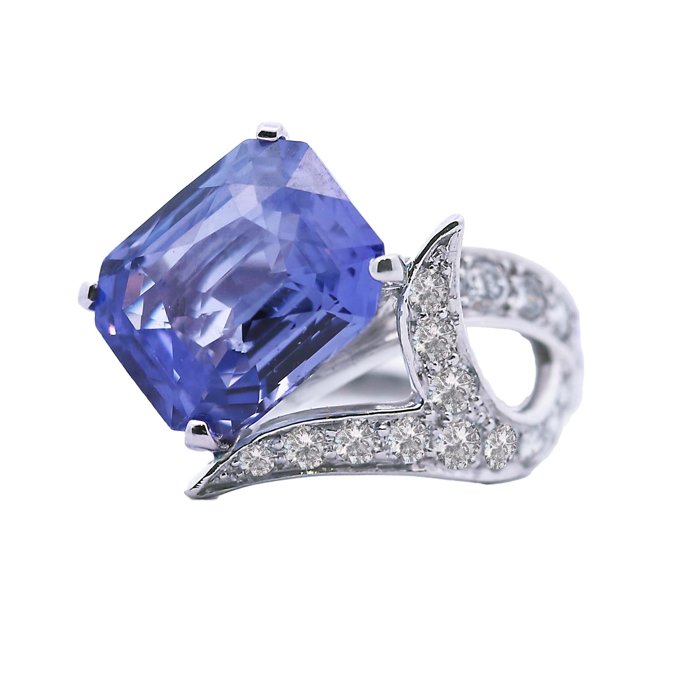 Emerald Cut GIA No-Heat Color Change Sapphire and Diamond Cocktail Ring For Sale