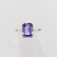 GIA No Heat Estate Sri Lanka Purple Sapphire Emerald Cut and White Diamond Ring
