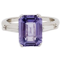GIA No Heat Estate Sri Lanka Purple Sapphire Emerald Cut and White Diamond Ring