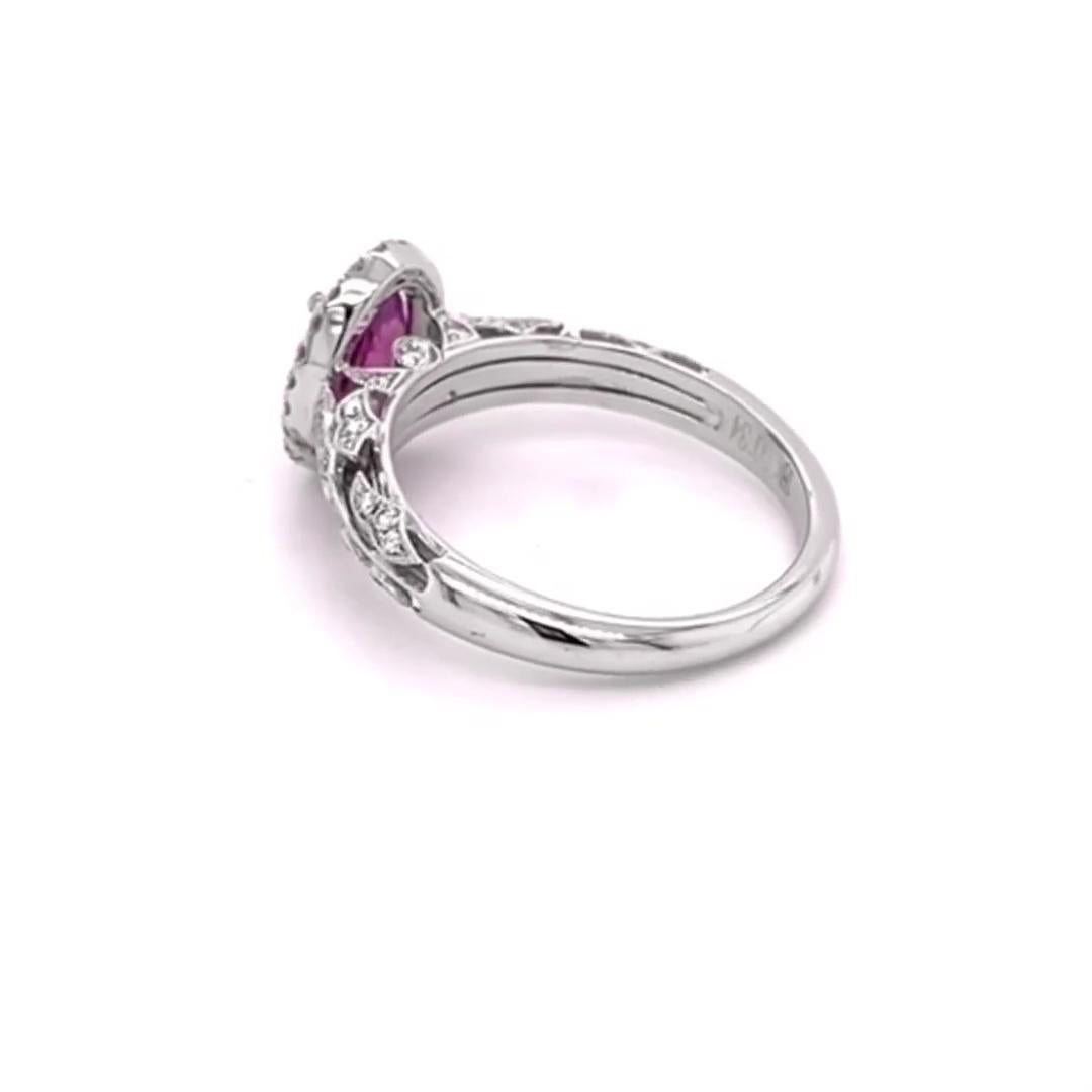 Oval Cut GIA No Heat Kashmir Natural Ceylon Pink Sapphire 18k White Gold Ring For Sale
