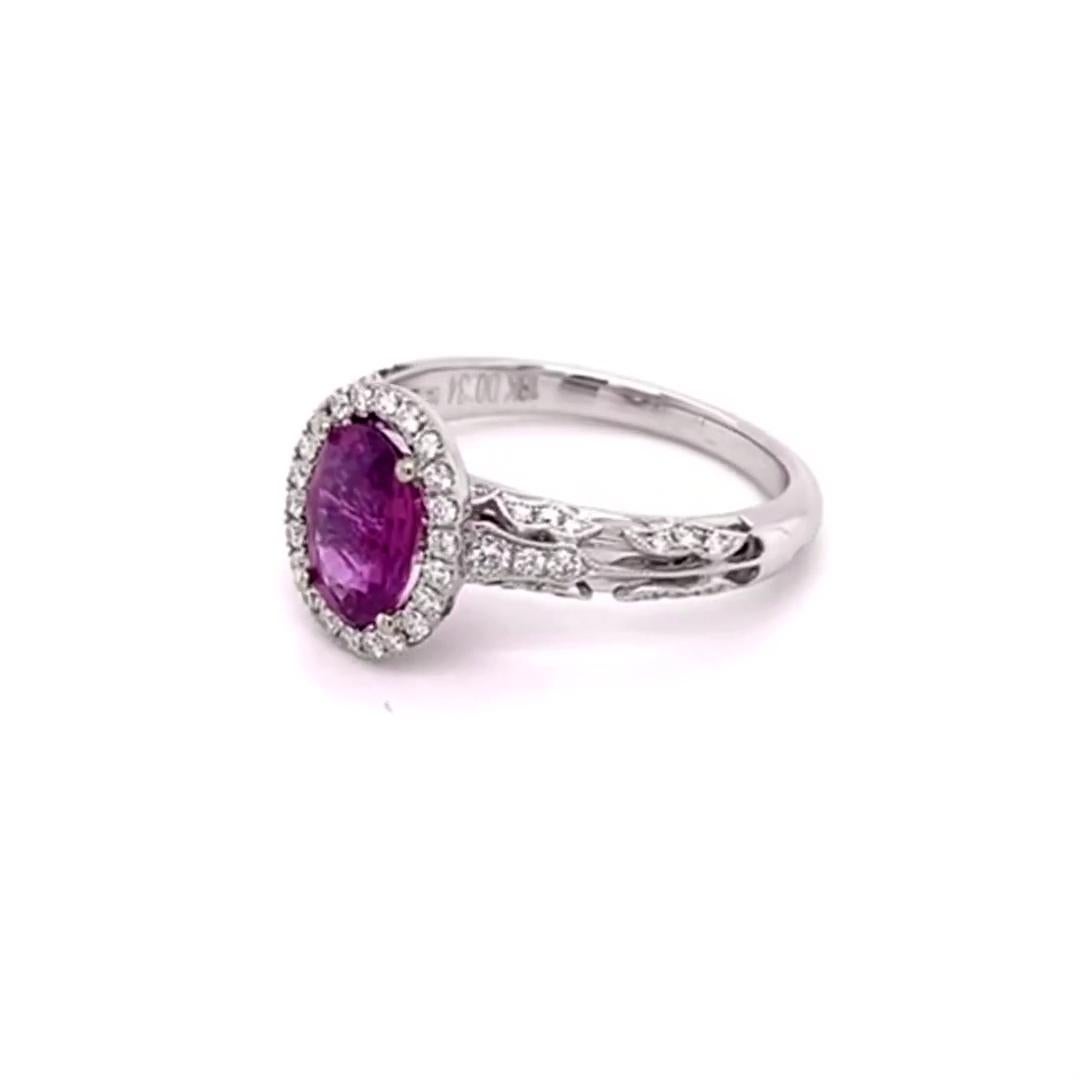 GIA No Heat Kashmir Natural Ceylon Pink Sapphire 18k White Gold Ring In New Condition For Sale In LA, CA