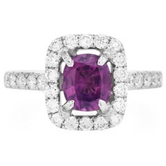 GIA No Heat Kashmir Pink Sapphire Cushion Cut 18K Engagement Ring
