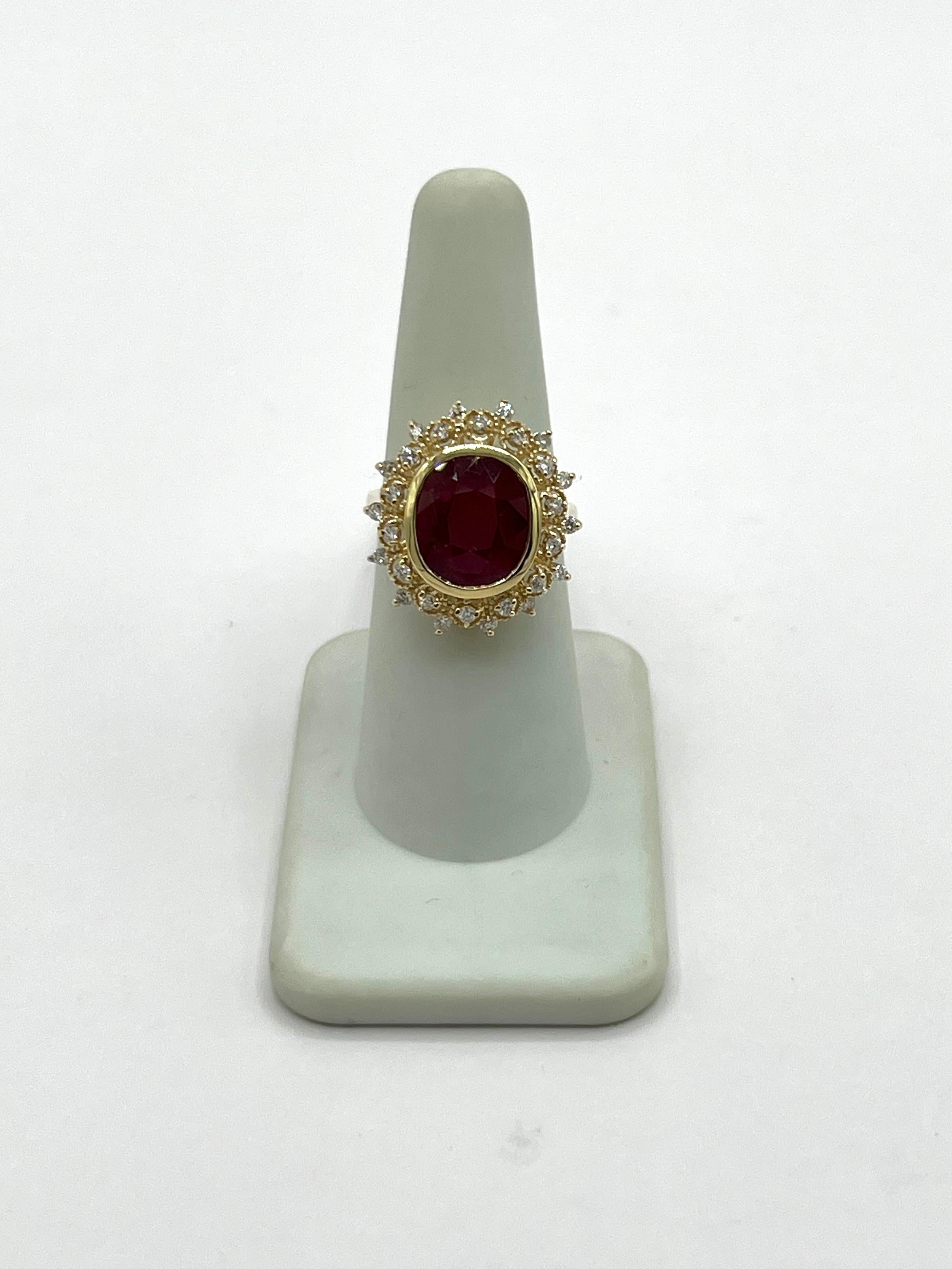 Women's or Men's GIA No Heat Mozambique 5 Carat Ruby Oval and White Diamond Ring in 18K For Sale