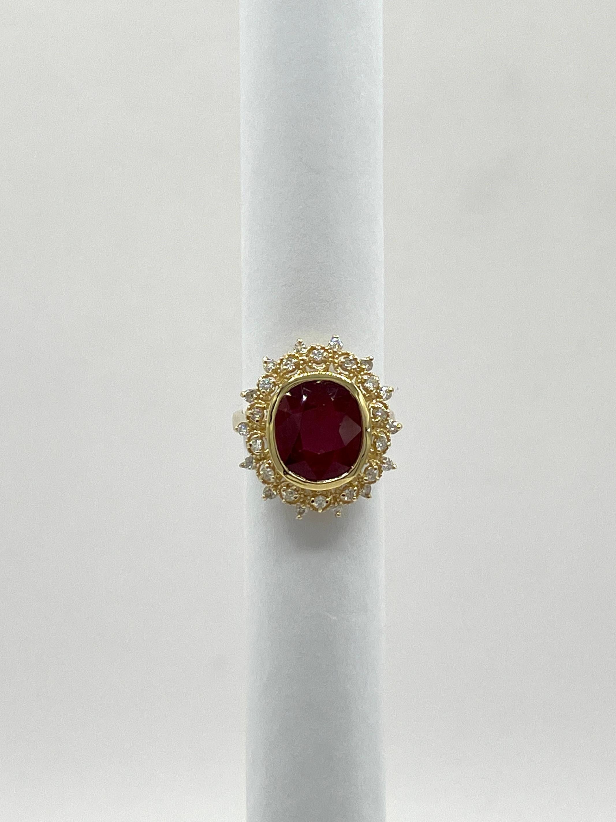 GIA No Heat Mozambique 5 Carat Ruby Oval and White Diamond Ring in 18K For Sale 1