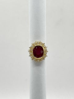 GIA No Heat Mozambique 5 Carat Ruby Oval and White Diamond Ring in 18K