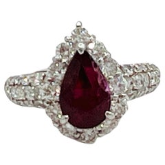 GIA No Heat Mozambique Pear Shape Ruby and White Diamond Ring in Platinum