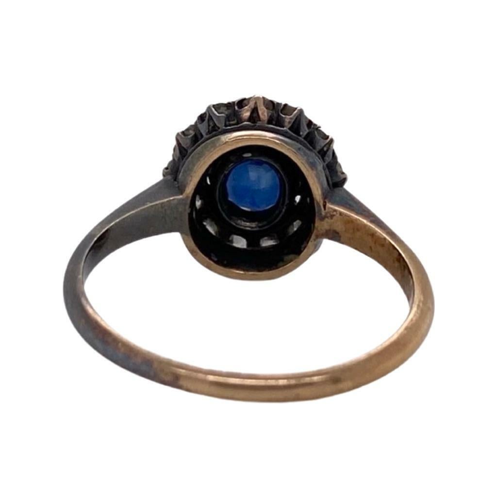 GIA NO HEAT Oval Sapphire and Old European Cut Diamond Halo 18k Two -Tone Ring In Good Condition For Sale In Miami, FL