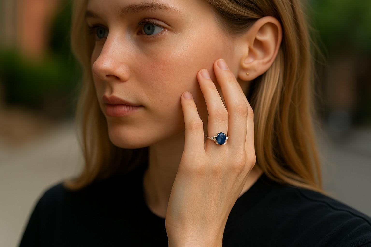 Contemporary GIA No Heat Platinum Ceylon Cabochon Sapphire 2.05 Carat Diamond 0.25 Carat Ring For Sale