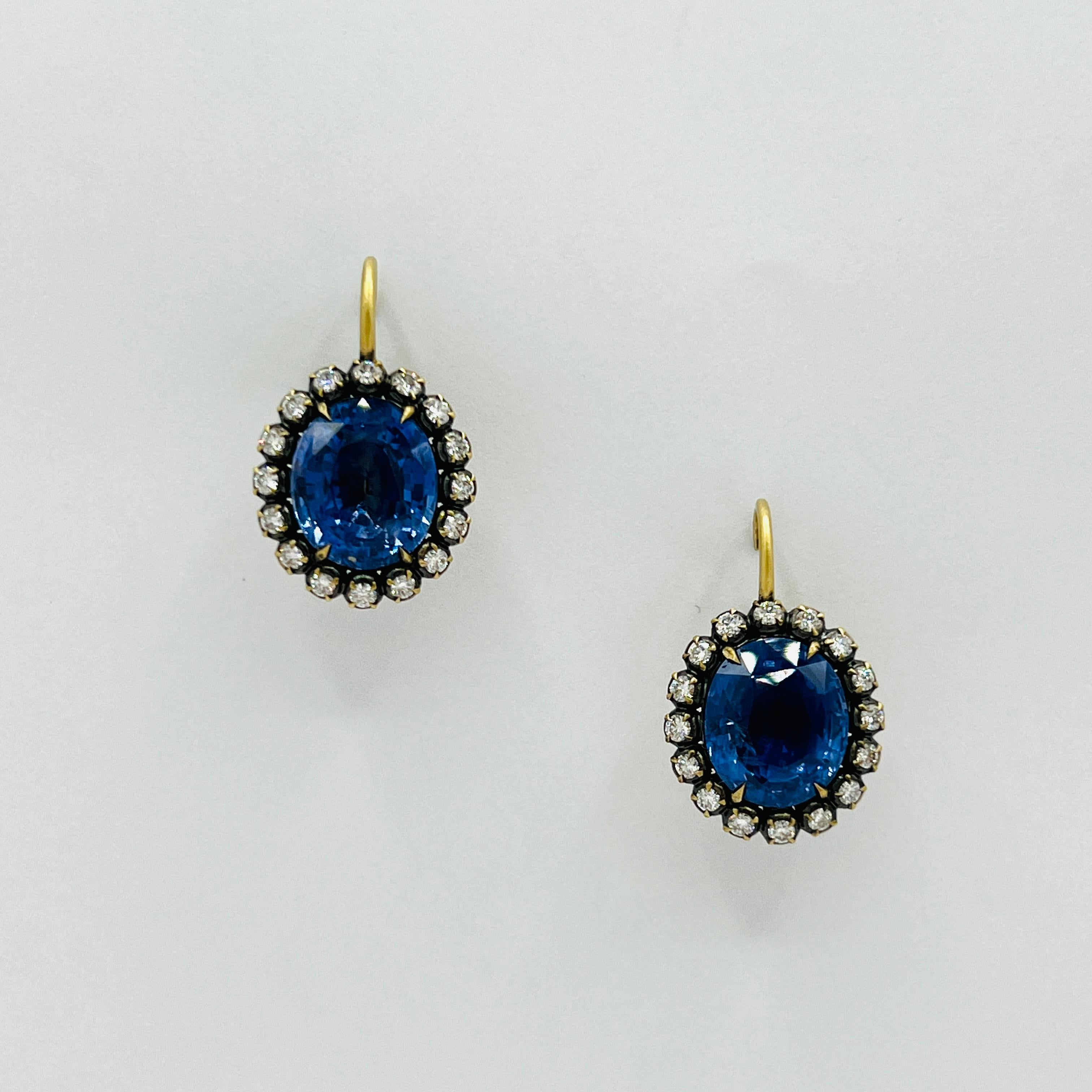 GIA Orecchini pendenti con zaffiro e diamante bianco senza calore in oro giallo 18 carati 2