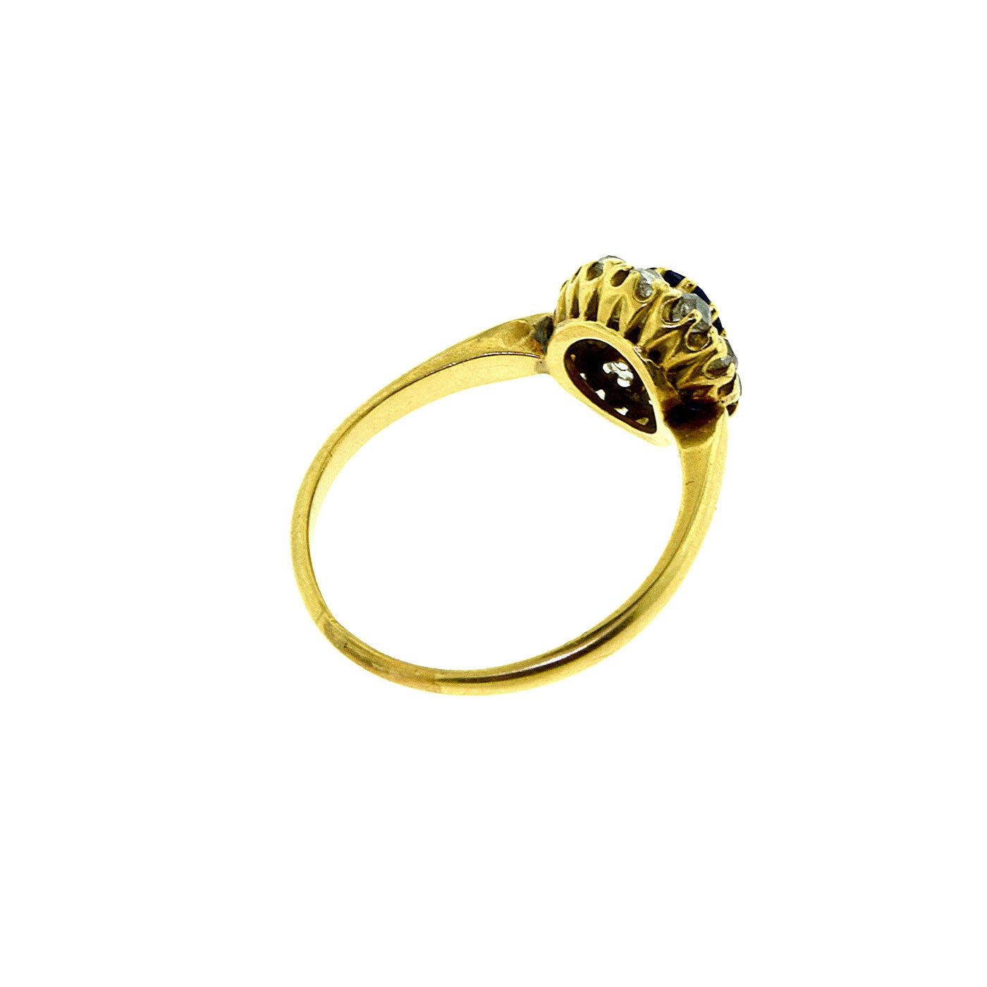 Taille ronde Bague victorienne ancienne en or avec diamants et saphir certifié GIA, sans chaleur en vente