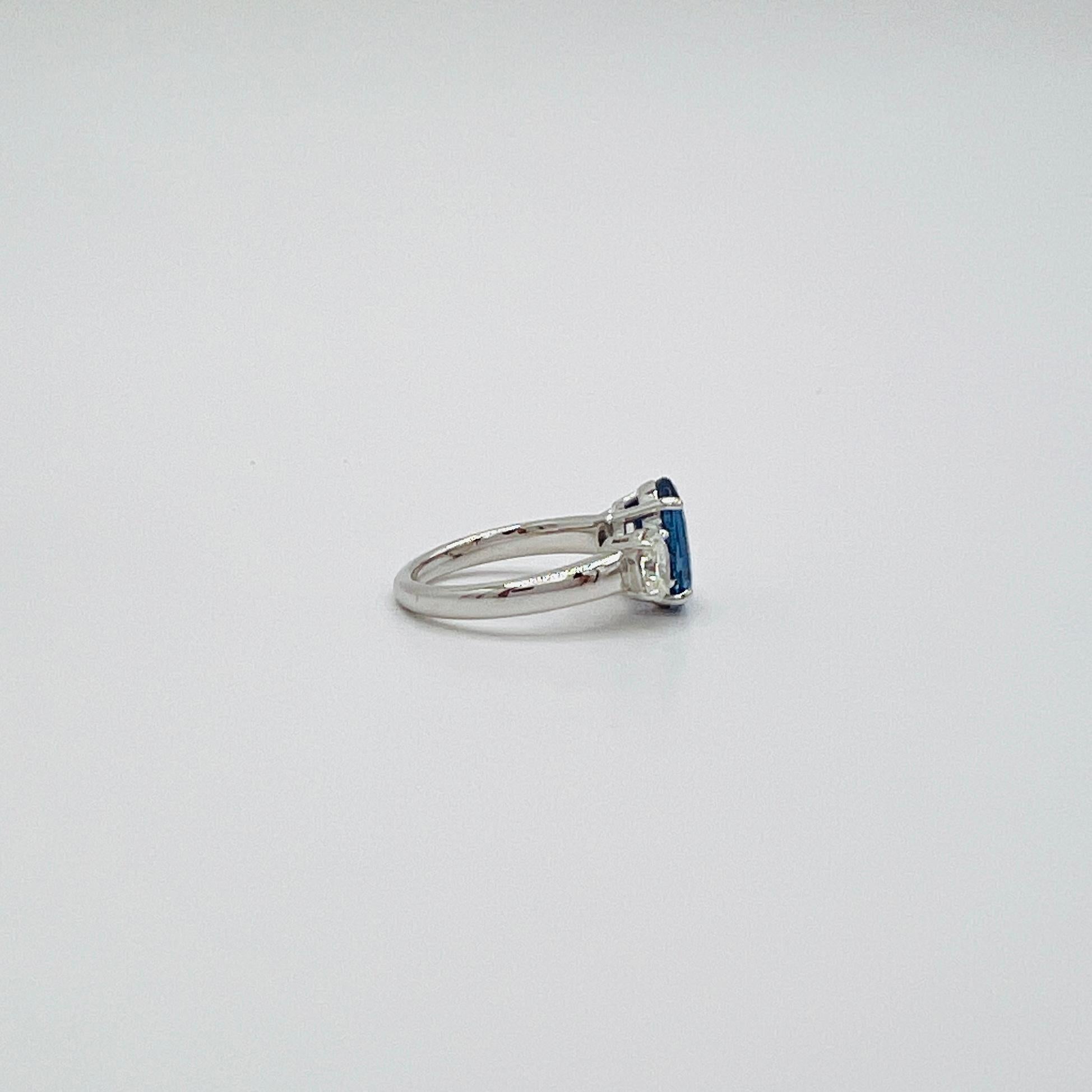 GIA No Heat Sri Lanka Blue Sapphire and White Diamond Ring in 18K White Gold For Sale 1