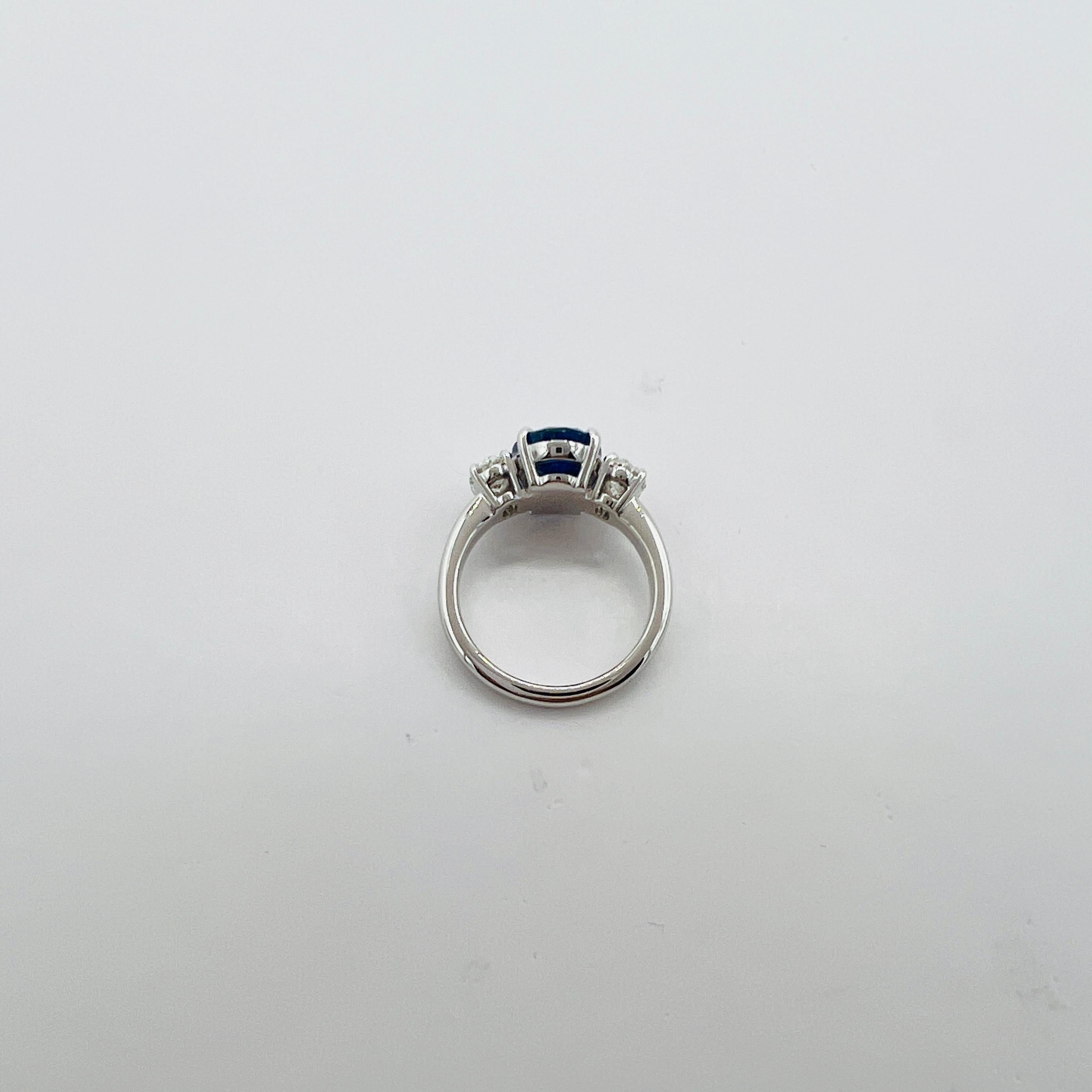GIA No Heat Sri Lanka Blue Sapphire and White Diamond Ring in 18K White Gold For Sale 2