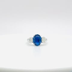 GIA Anillo de zafiro azul de Sri Lanka sin calor y diamante blanco en oro blanco de 18 quilates