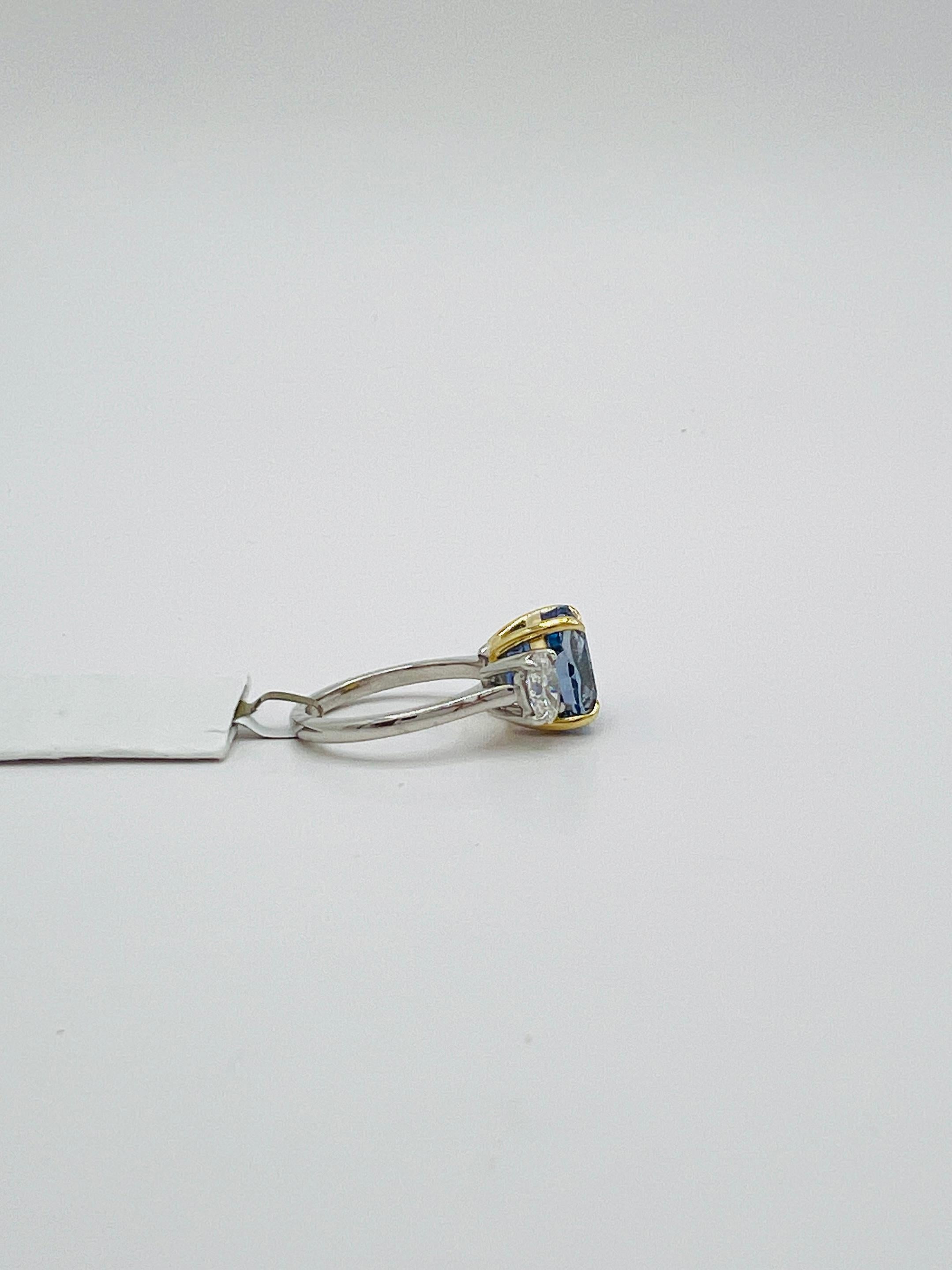 GIA No Heat Sri Lanka Blue Sapphire and White Diamond Three Stone Ring 1
