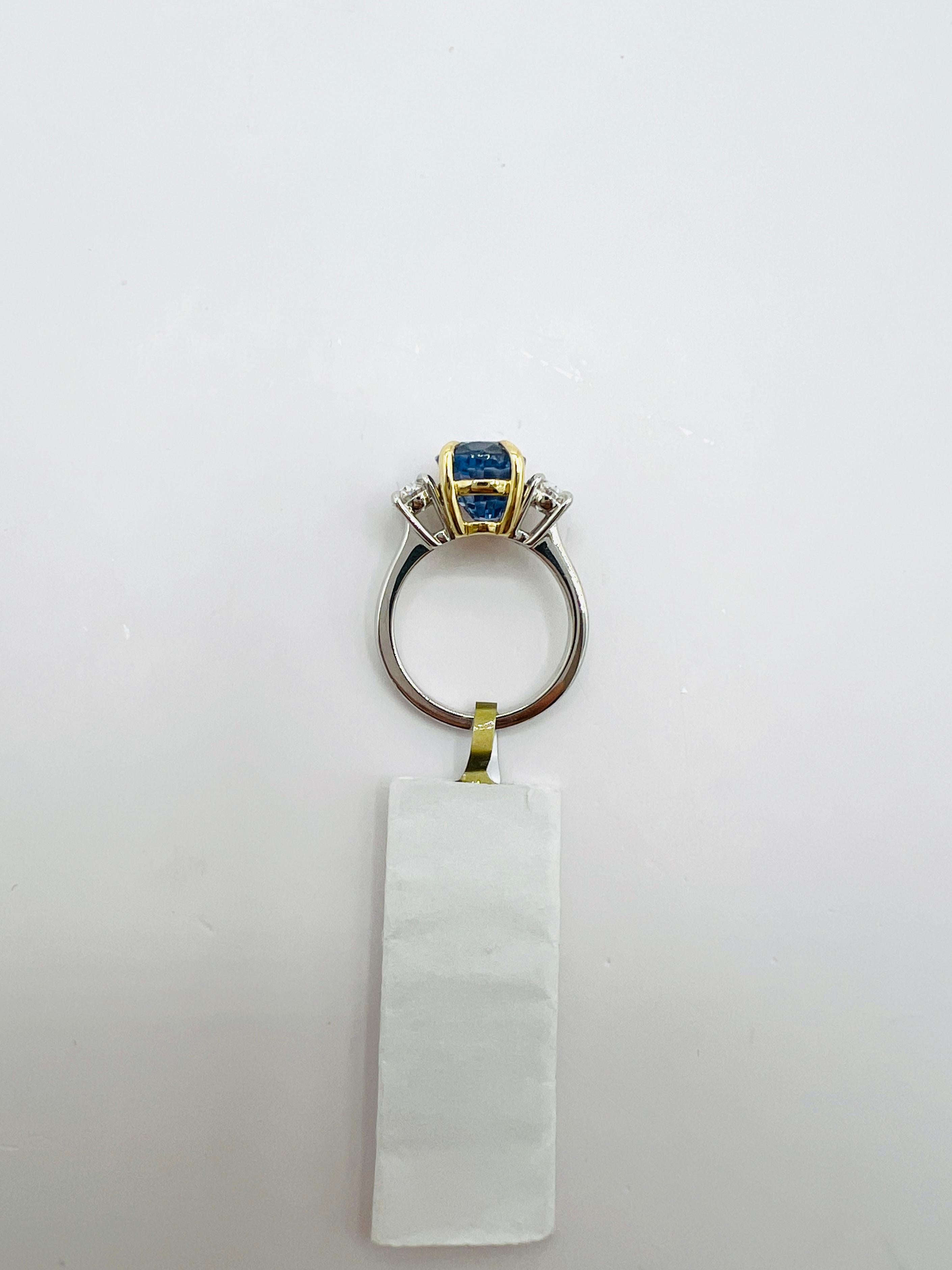 GIA No Heat Sri Lanka Blue Sapphire and White Diamond Three Stone Ring 2