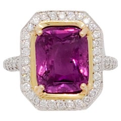 GIA No Heat Sri Lanka Purple Pink Sapphire Cushion and Diamond Cocktail Ring