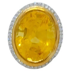 GIA No Heat Sri Lanka Yellow Sapphire Oval and White Diamond Cocktail Ring
