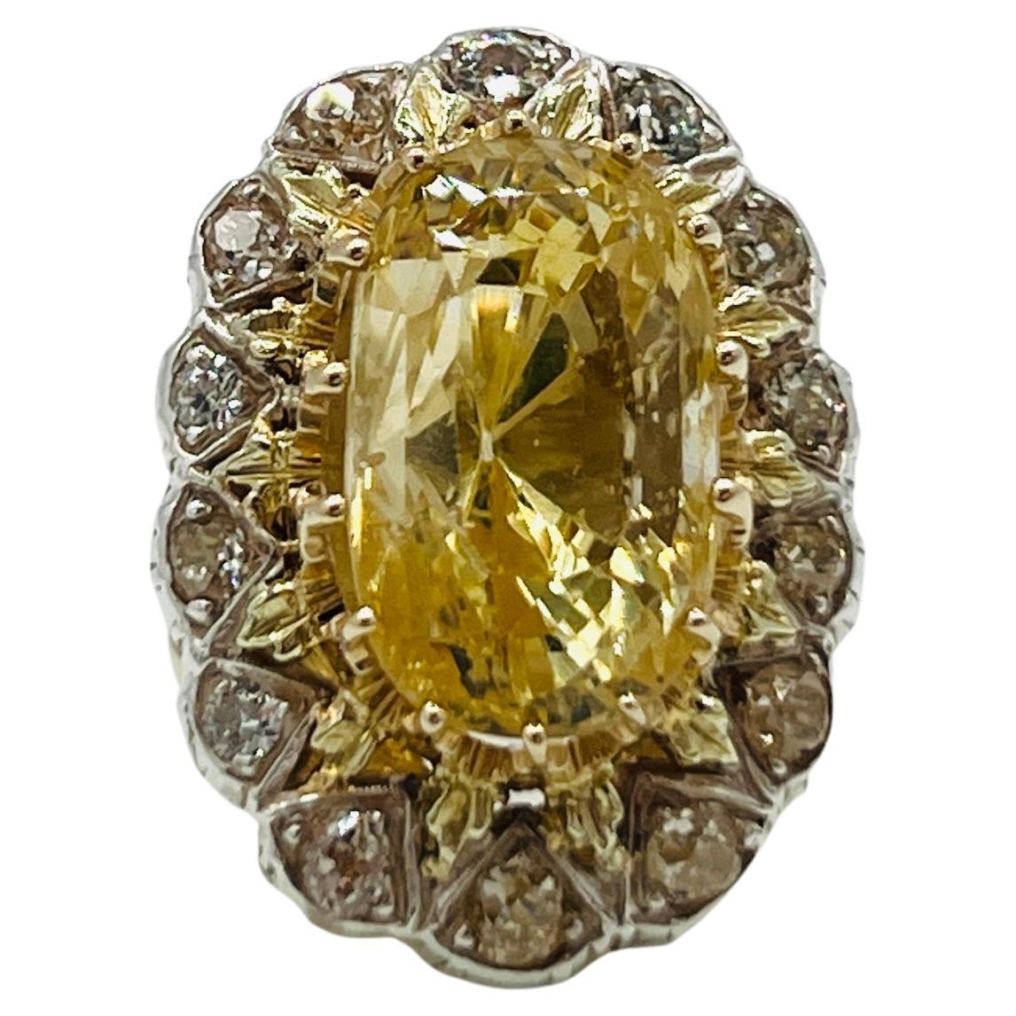 GIA No Heat Sri Lanka Gelb Saphir Oval Ring in 14K Gelbgold und Silber