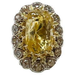 GIA No Heat Sri Lanka Yellow Sapphire Oval Ring in 14K Yellow Gold and Silver