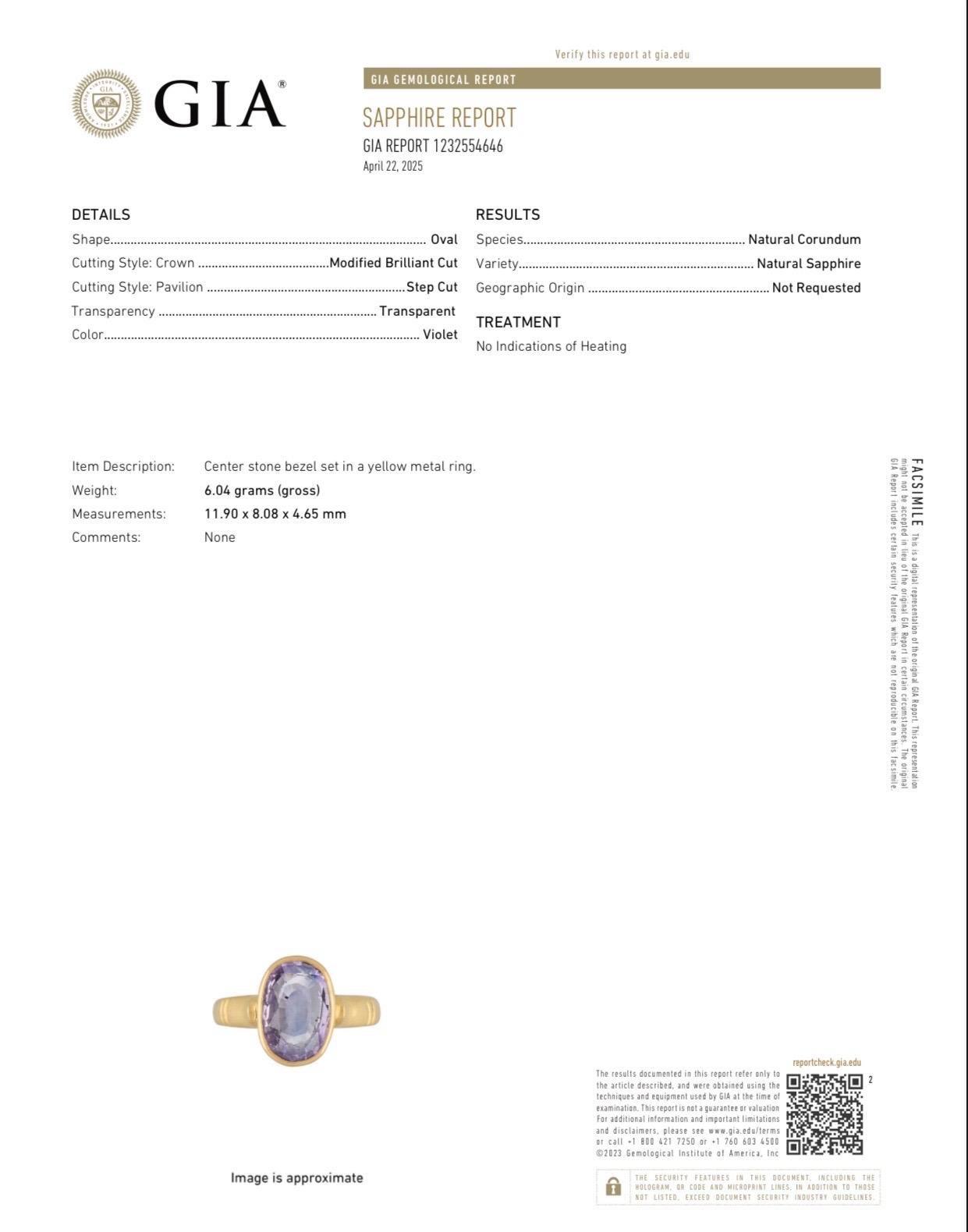 GIA-Ring mit unbehandeltem violettem Saphir in 22K Gold, Vintage-Nachlass-Ring, Rarität für Damen oder Herren im Angebot