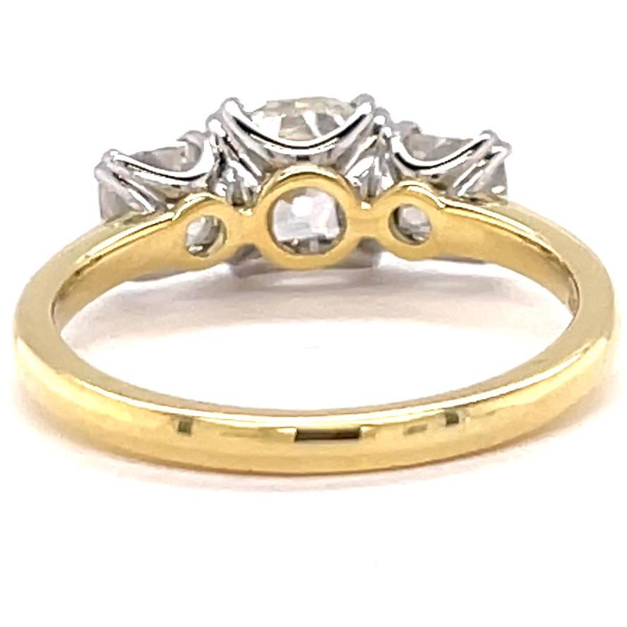 GIA Old Cut Diamond 18 Karat Gold Three Stone Engagement Ring 1