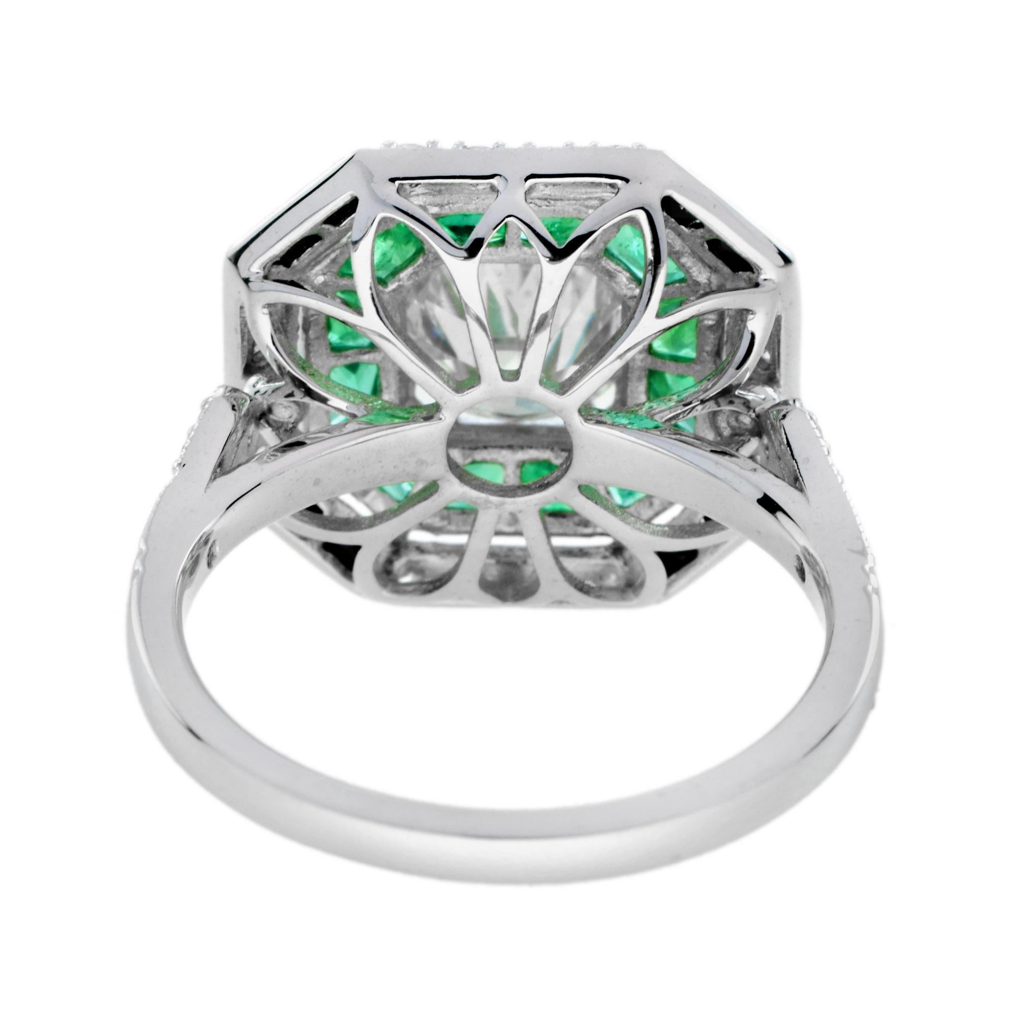 GIA Old Cut Diamond  Emerald Onyx Octagonal Shape Engagement Ring in 18k Gold 4