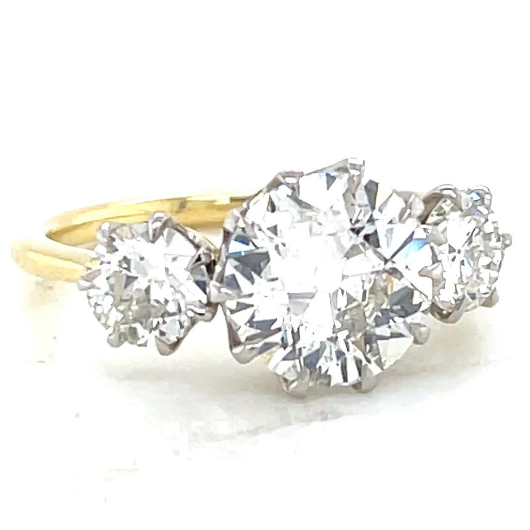 Victorian GIA Old European Cut Diamond 3-Stone Engagement Ring