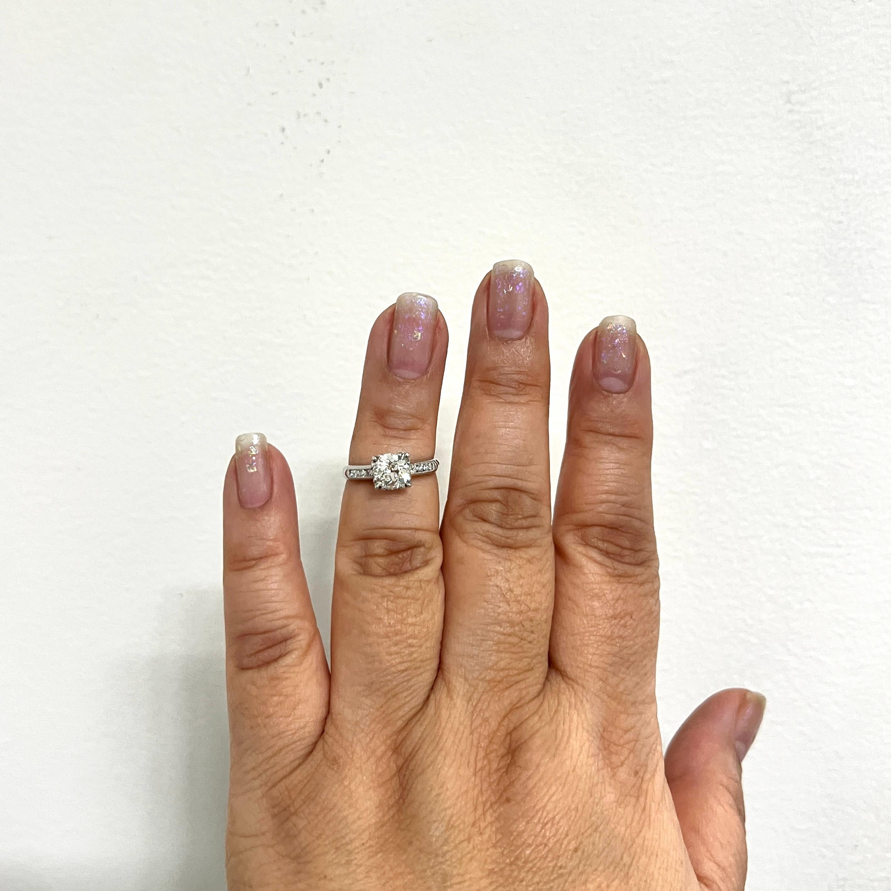 Gorgeous 1.06 ct. L color I2 clarity old Euro white diamond round.  Handmade in platinum.  Ring size 5.75.  GIA certificate included.