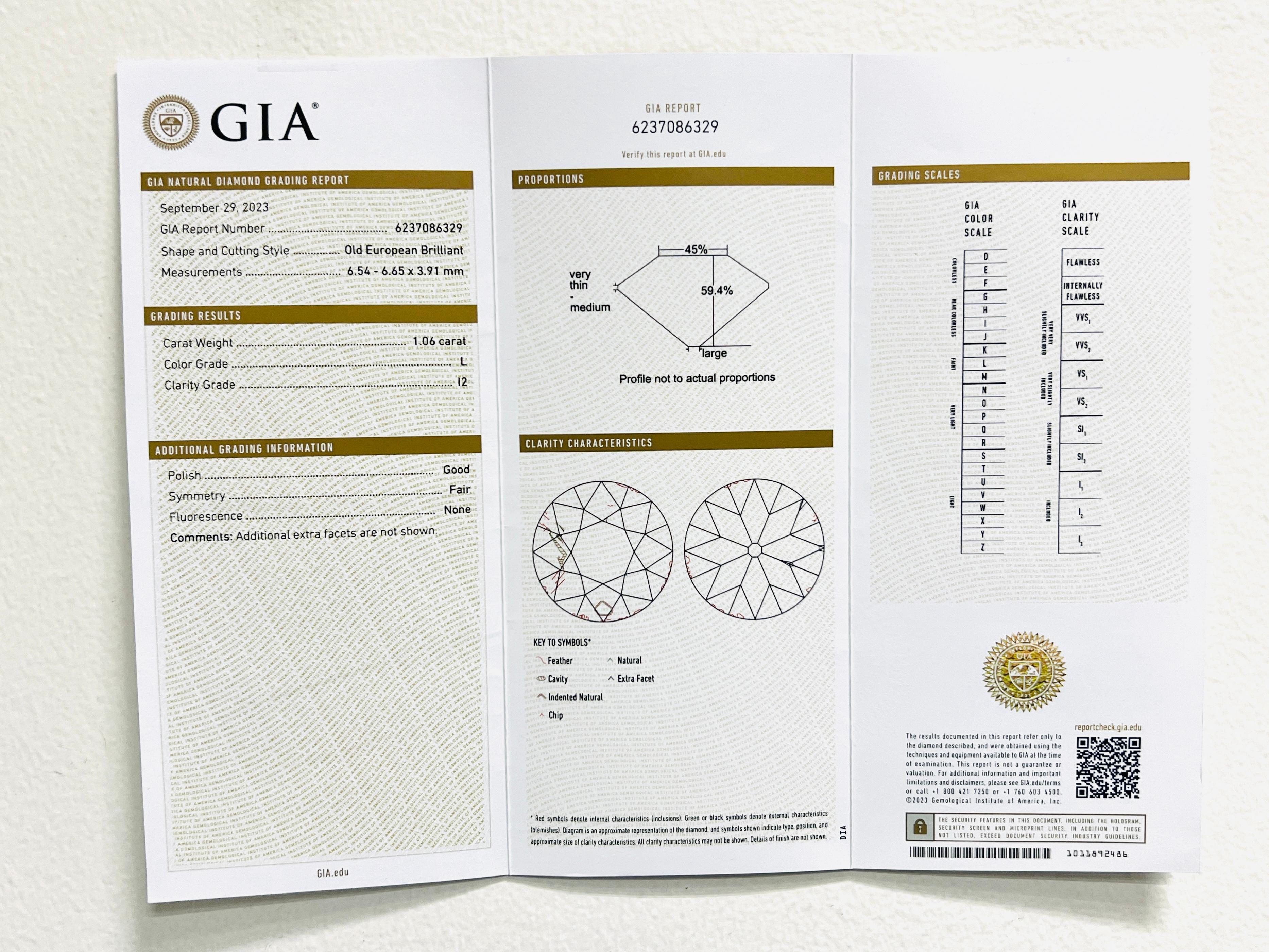 GIA Old European Round Diamond Ring in Platinum For Sale 3
