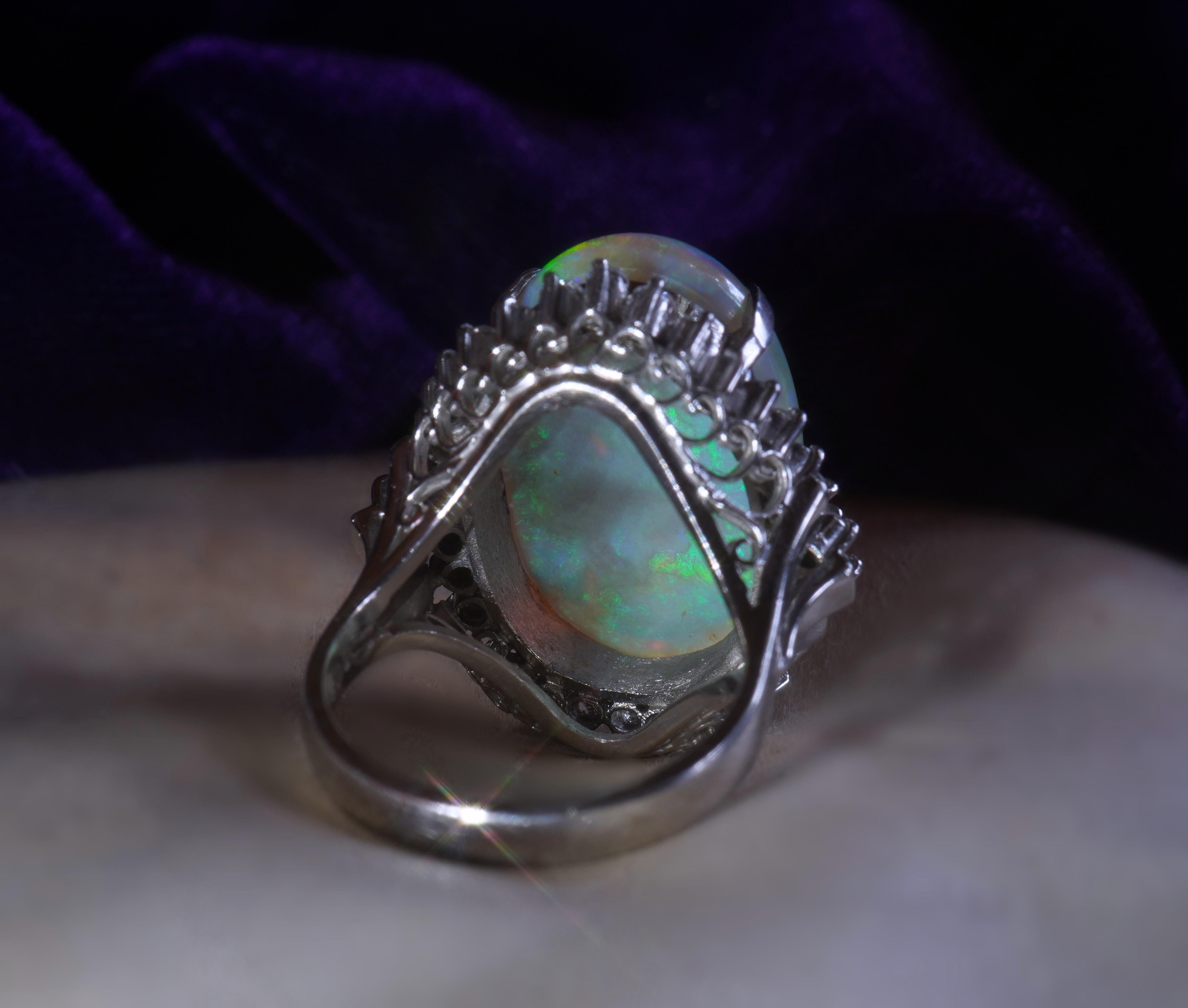 Women's GIA Opal Australian Diamond Platinum Vintage Ring Solid Rainbow Huge 12.52 Cts! For Sale
