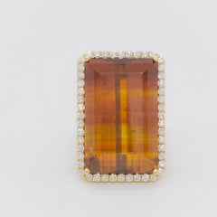 GIA Orange and Yellow Sphalerite Octagon and Diamond Cocktail Ring in 18k