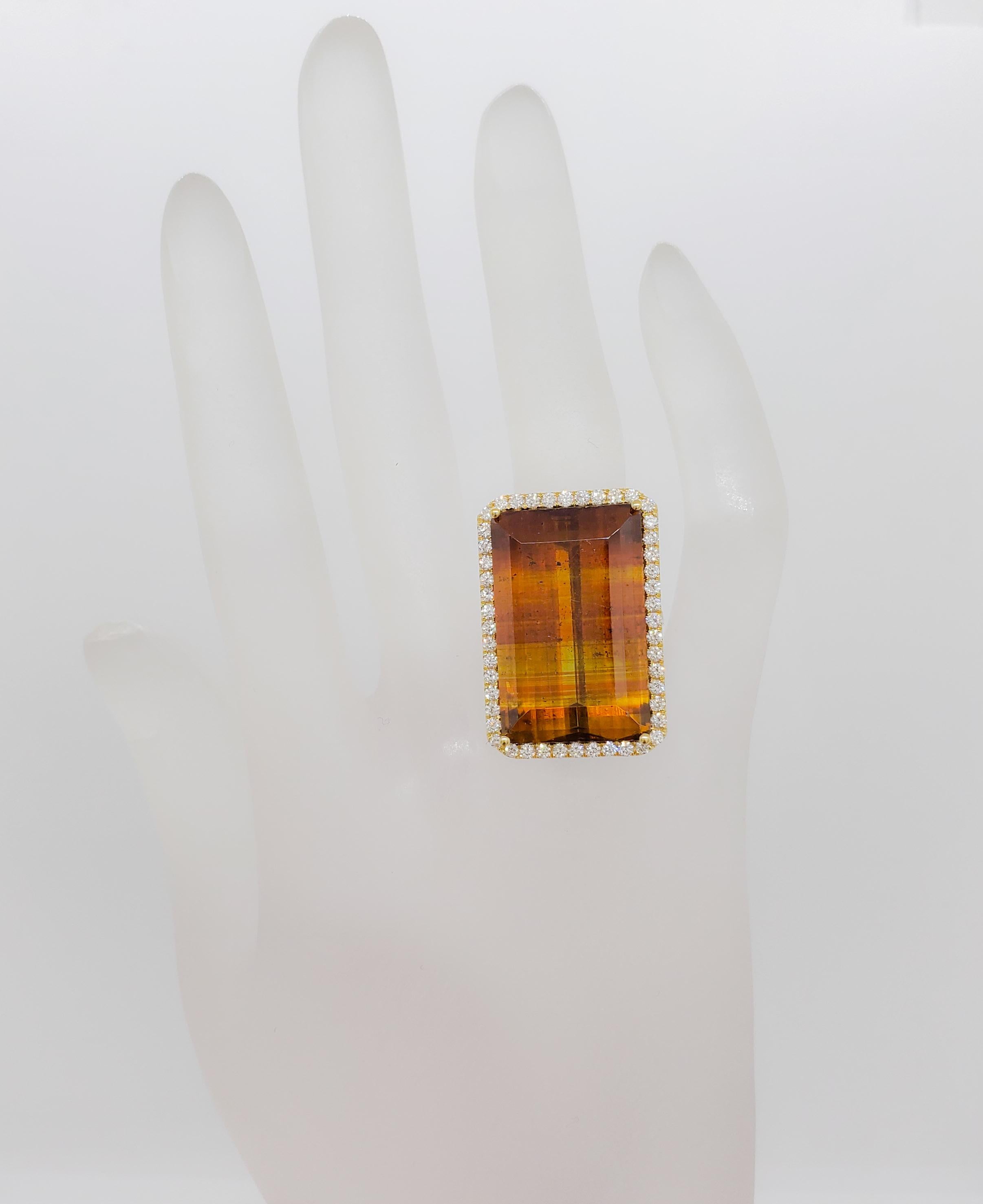 GIA Orange and Yellow Sphalerite Octagon and Diamond Cocktail Ring in 18k For Sale 1