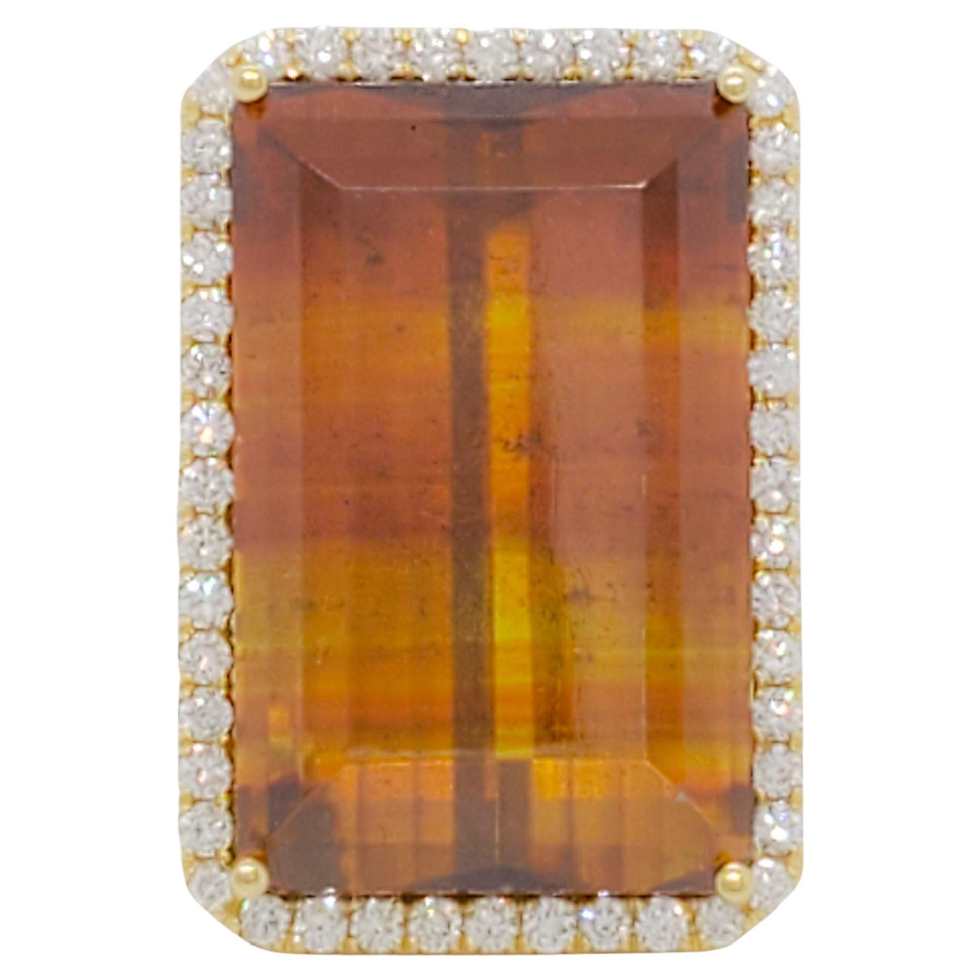 GIA Orange and Yellow Sphalerite Octagon and Diamond Cocktail Ring in 18k For Sale