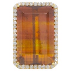GIA Orange and Yellow Sphalerite Octagon and Diamond Cocktail Ring in 18k