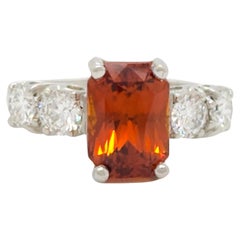 GIA Orange Sapphire and White Diamond Cocktail Ring in Platinum