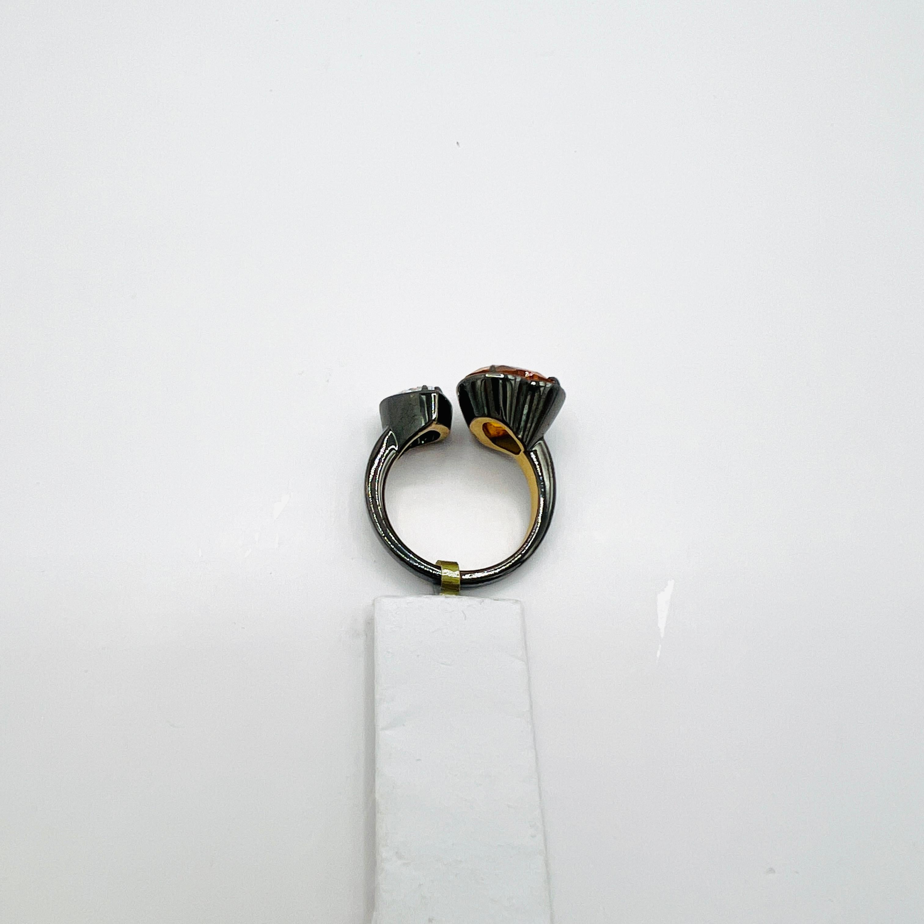 GIA Orange Sapphire & White Diamond Toi Et Moi Ring in 18K Yellow Gold & Rhodium For Sale 1
