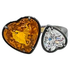 GIA Orange Sapphire & White Diamond Toi Et Moi Ring in 18K Yellow Gold & Rhodium