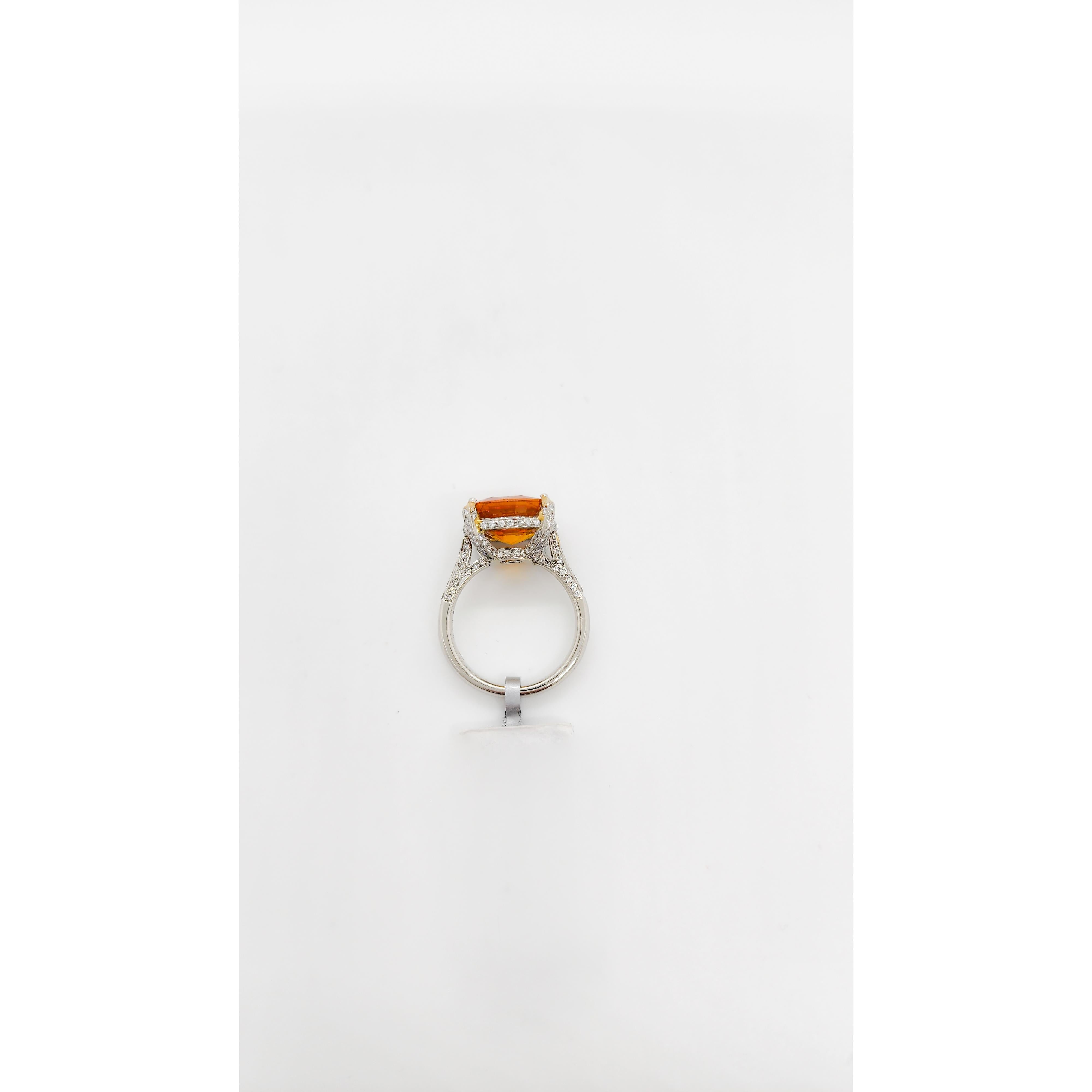 GIA Orange Sapphire Cushion and White Diamond Cocktail Ring in Platinum For Sale 5