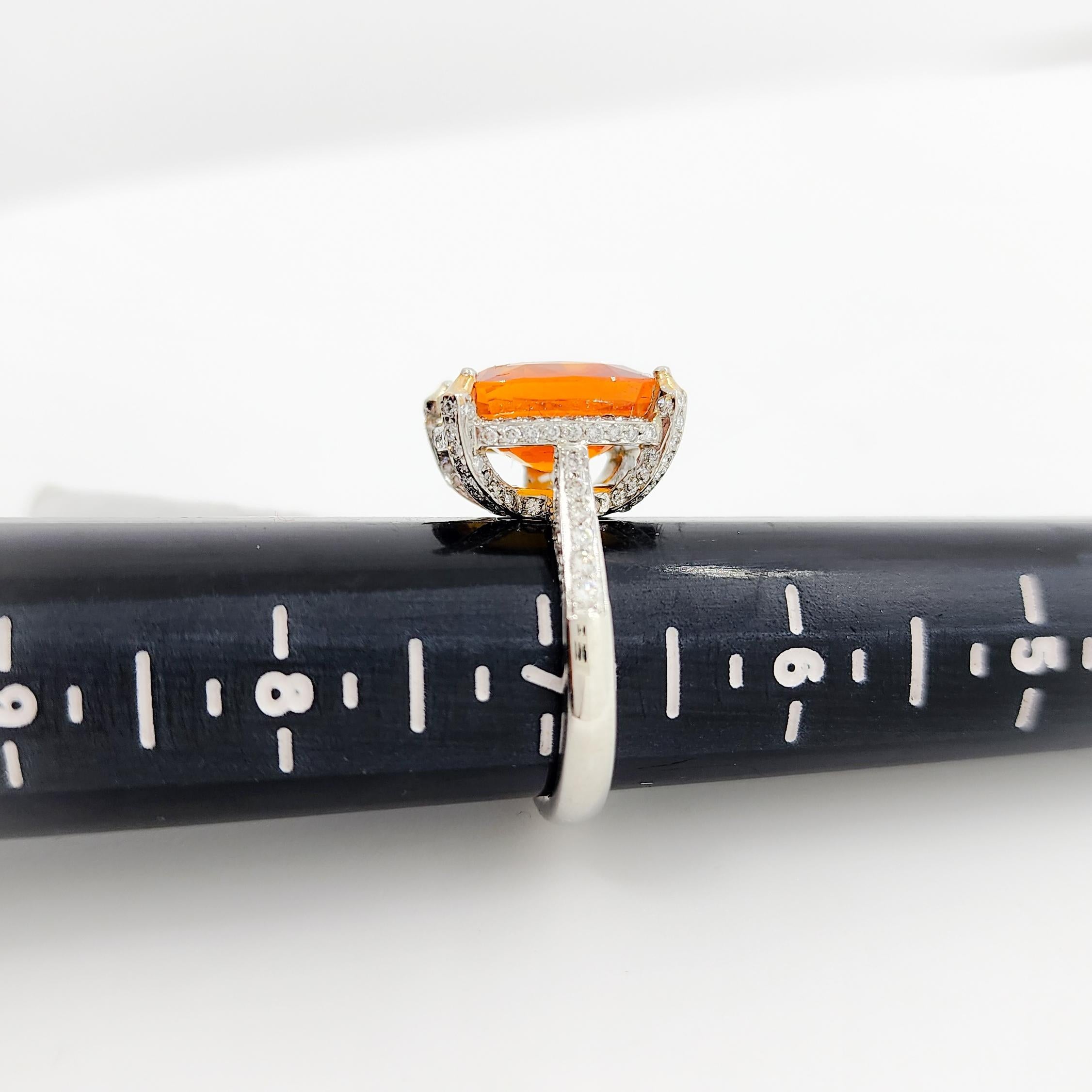 GIA Orange Sapphire Cushion and White Diamond Cocktail Ring in Platinum For Sale 2
