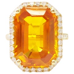 GIA Orange Sapphire Octagon and White Diamond Cocktail Ring in 18 Karat Gold
