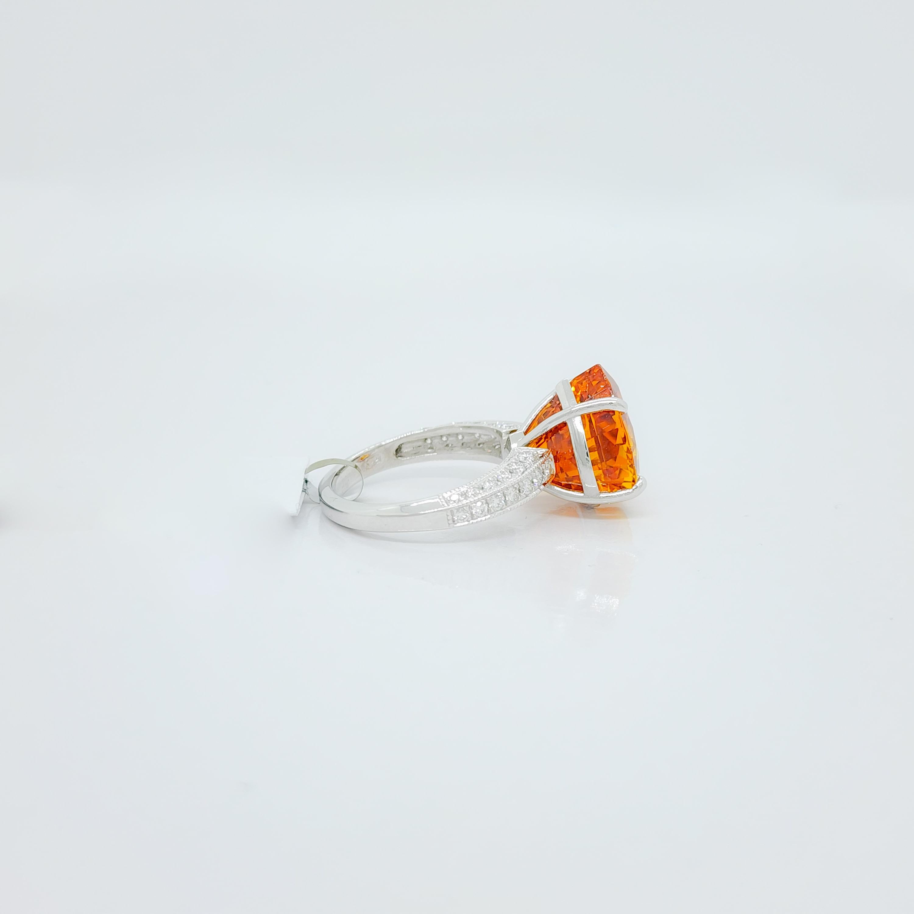 Women's or Men's GIA Orange Sapphire Pear Shape and White Diamond Cocktail Ring in Platinum