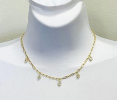 GIA Oval and Pear Step Cut White Diamond Chain Necklace in 18K Yellow Gold