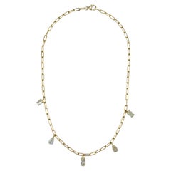 GIA Oval and Pear Step Cut White Diamond Chain Necklace in 18K Yellow Gold