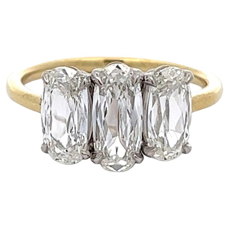 GIA Oval Cut Diamond 18k Yellow Gold Platinum Three Stone Ring For Sale ...