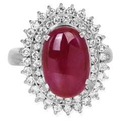 GIA Oval Cut Ruby Diamond Platinum Ballerina Cocktail Ring
