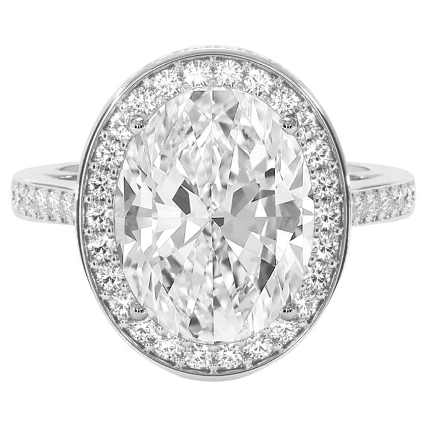 GIA Certified 5.03 Oval Cut Diamond Ring with Halo F Color VVS2 Clarity
