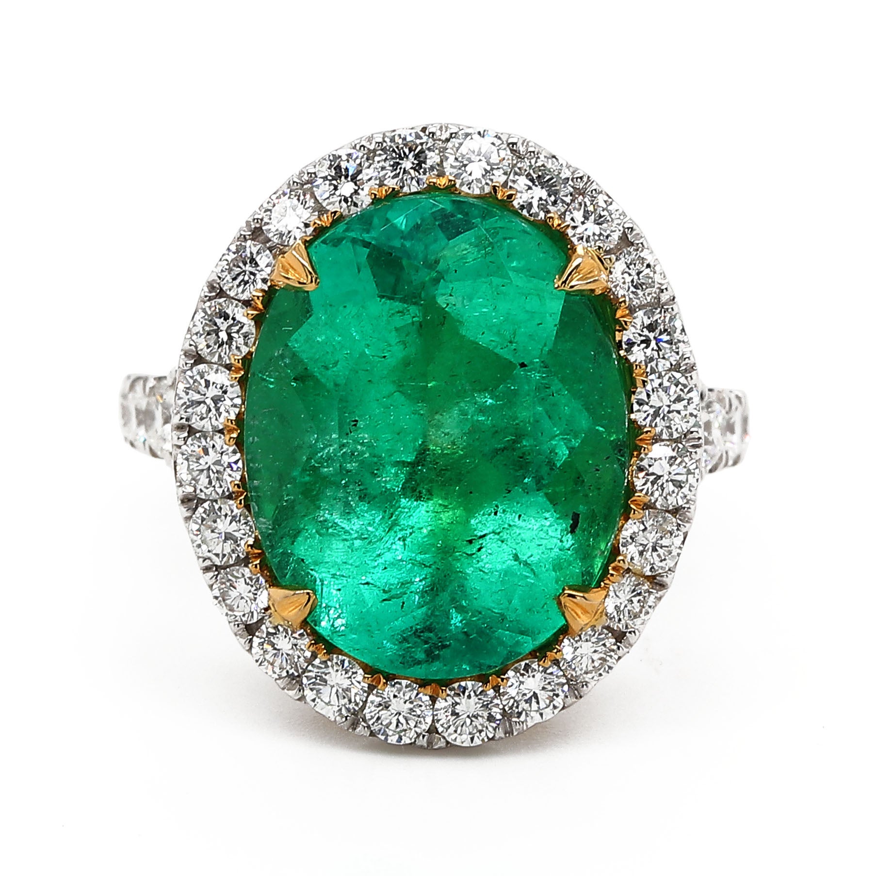 GIA Oval Emerald Ring in 18k 2 Tone