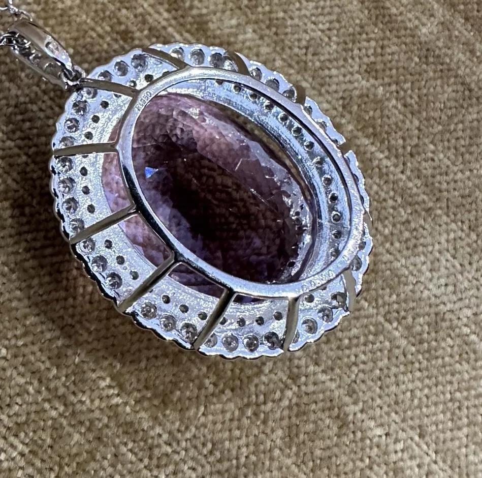 Women's GIA Oval Kunzite 60.35 carat with Diamonds Pendant Necklace in Platinum