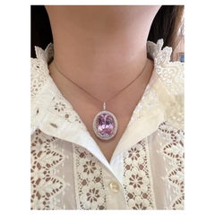 GIA Oval Kunzite 60.35 carat with Diamonds Pendant Necklace in Platinum